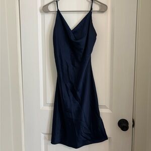 Navy blue silk A-line mini dress